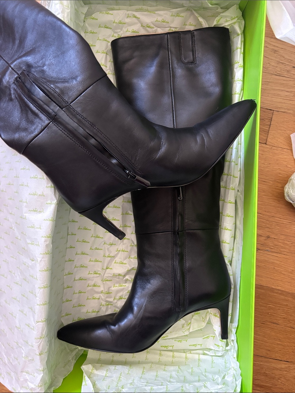 Sam Edelman Black Knee-High Pointed-Toe Stiletto Boots